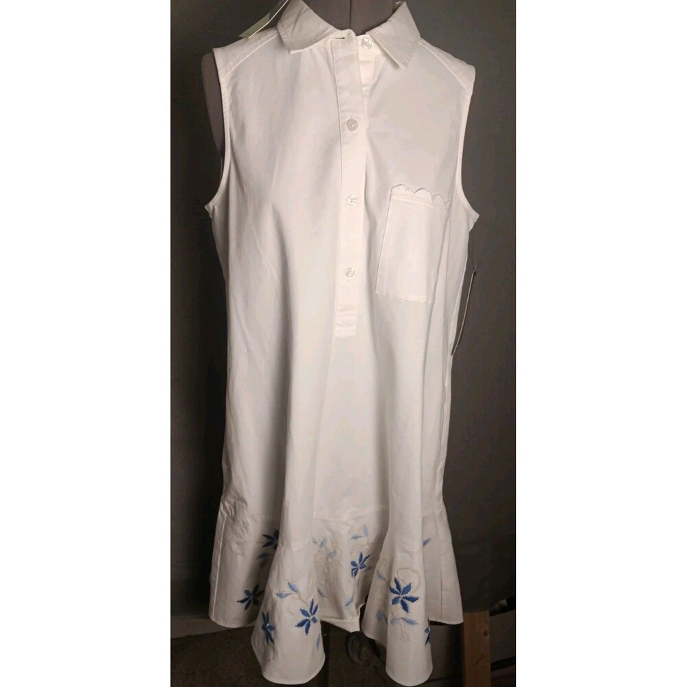 NWT Tuckernuck White Embroidered Sleeveless Shirt Dress Women's LARGE- Size 12